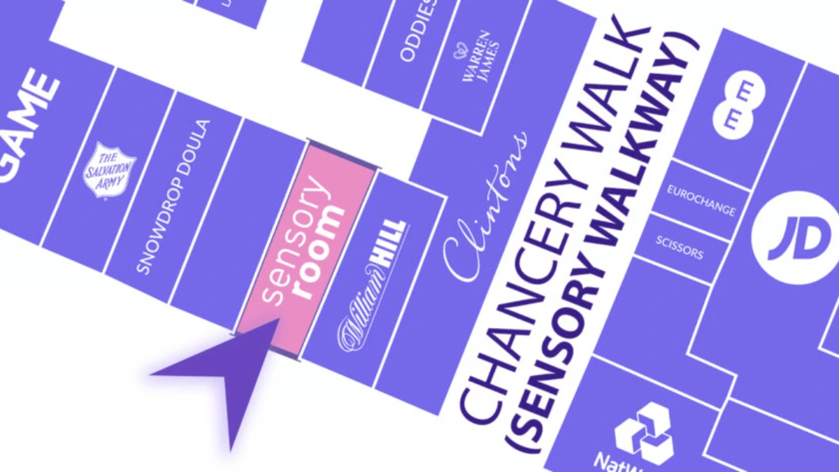 An image of a map, highlighting the Sensory Room at Charter Walk