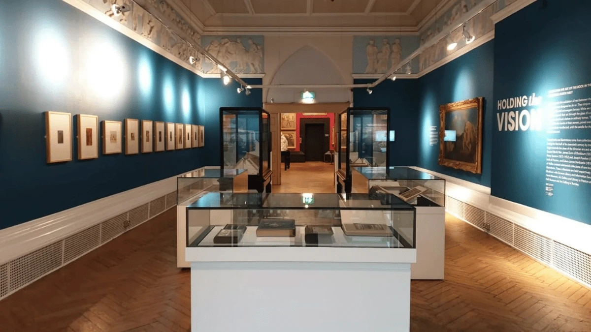 a room with a display case