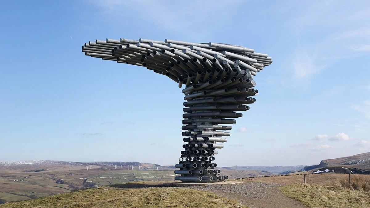 Singing Ringing Tree a sculpture of pipes stacked on top of each other